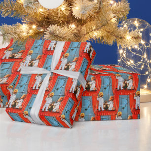 retro Vintage kids watching Santa Christmas Wrapping Paper