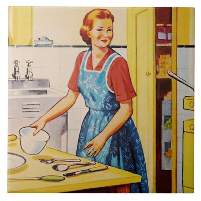 Retro Vintage Kitchen Housewife Cooking  Tile (Front)