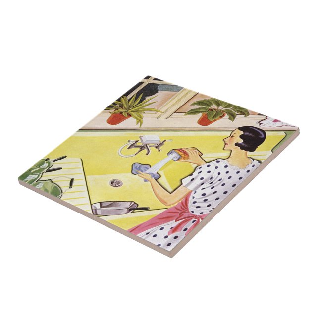 retro vintage Kitchen lady Tile (Side)