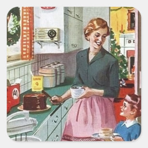 retro vintage kitchen lovers square sticker