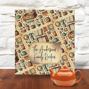 Retro Vintage Kitchen Utensil Family Teal Cookbook Binder