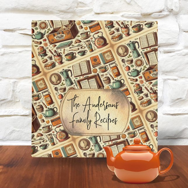 Retro Vintage Kitchen Utensil Family Teal Cookbook Binder (Retro Vintage Kitchen Utensil Family Teal Cookbook 3 Ring Binder)
