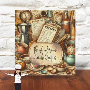 Retro Vintage Kitchen Utensils Family Cookbook Binder