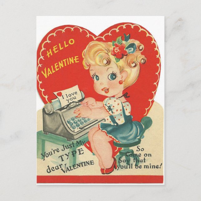 Retro Vintage Lady Valentine Holiday postcard (Front)