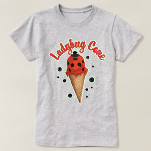 Retro Vintage Ladybug Whimsical Ice Cream Art T-Shirt