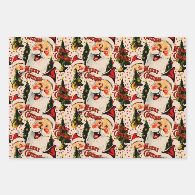 Retro Vintage Laughing Santas Wrapping Paper (Front)