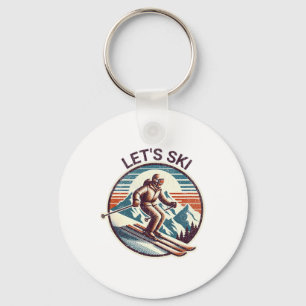 Retro Vintage Let's Ski Resort Winter Skiing  Keychain