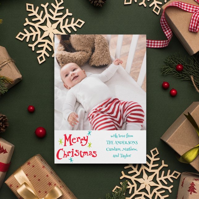 Retro Vintage Lettering Merry Christmas Photo Holiday Card (Creator Uploaded)