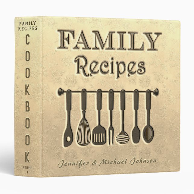 Retro Vintage Linen Gold Family Recipe Cookbook Binder (Front/Spine)