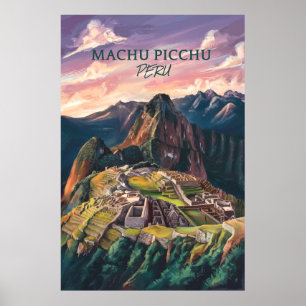 Retro Vintage Machu Picchu Peru V-01 Poster