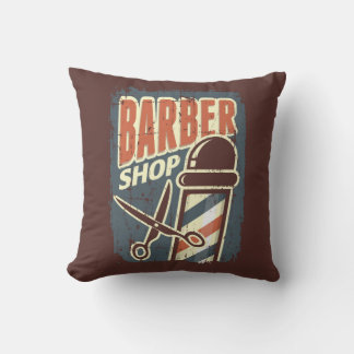Retro Vintage Man Cave Barber Pole Throw Pillow