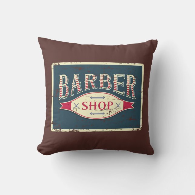 Retro Vintage Man Cave Barbers Throw Pillow (Front)
