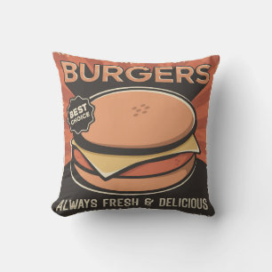 Retro Vintage Man Cave Fresh hamburger Throw Pillow
