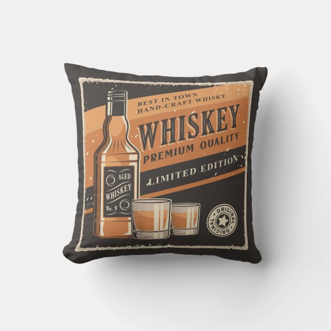 Retro Vintage man cave Whiskey party Throw Pillow (Front)