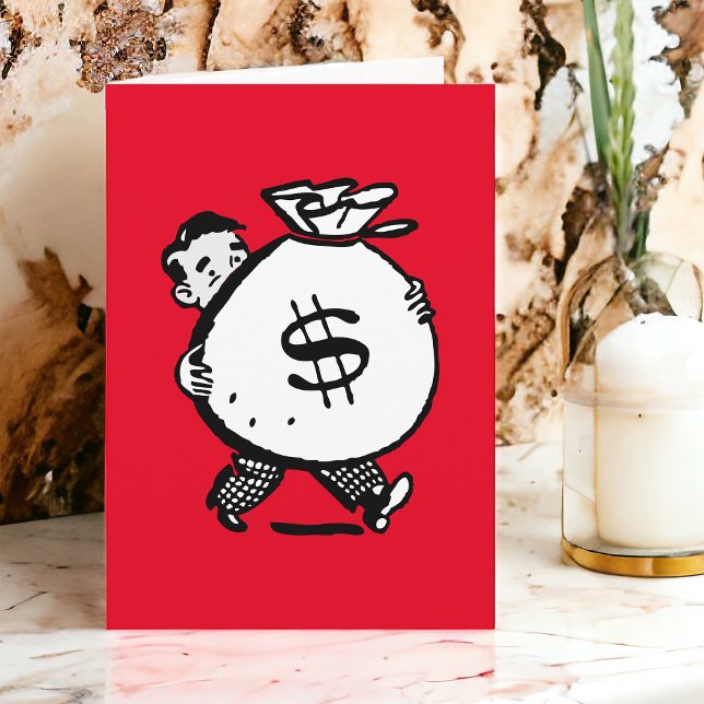 Retro Vintage Man with Money Bag Card (A great card for enclosing a cash gift!)