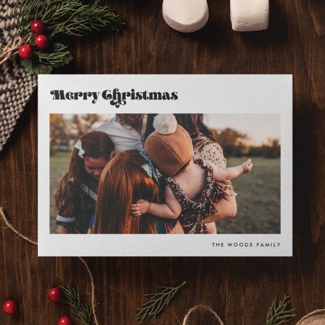 Retro Vintage Merry Christmas 2 Photo Holiday Card (Creator Uploaded)