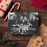 Retro vintage Merry Christmas family photo Holiday Card<br><div class="desc">A modern and fun typography for this photo cards collection. To customize with your favorite family picture. You can also easily change the color of the font or the geometric background to your liking.</div>