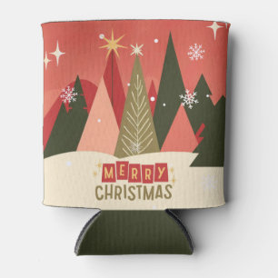 Retro/Vintage Merry Christmas tree Can Cooler