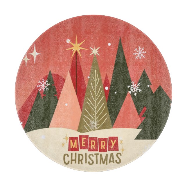 Retro/Vintage Merry Christmas tree Cutting Board (Front)