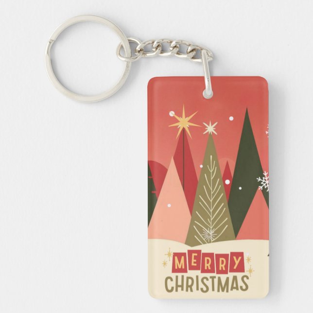 Retro/Vintage Merry Christmas tree Keychain (Front)