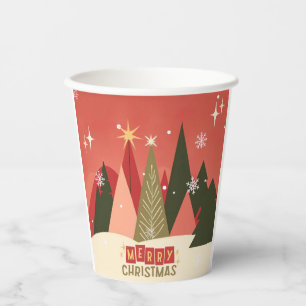 Retro/Vintage Merry Christmas tree Paper Cups
