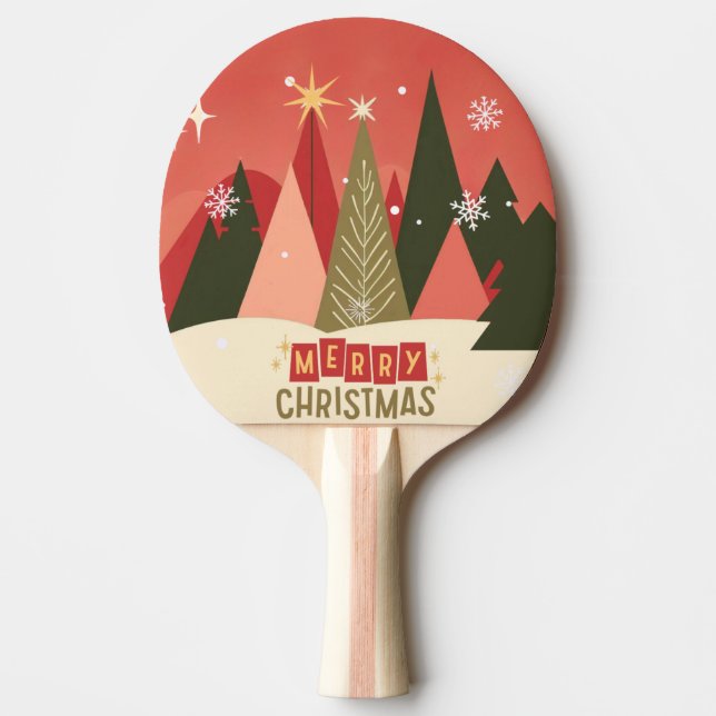 Retro/Vintage Merry Christmas tree Ping Pong Paddle (Front)