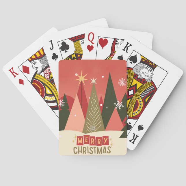 Retro/Vintage Merry Christmas tree Playing Cards (Back)