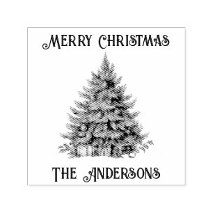 Retro Vintage Merry Christmas Tree Self-inking Stamp