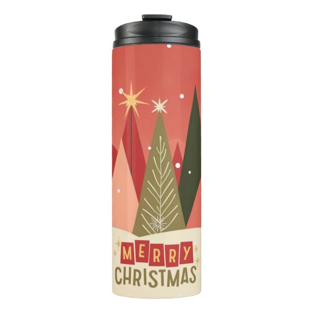 Retro/Vintage Merry Christmas tree Thermal Tumbler (Front)
