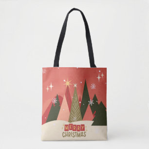 Retro/Vintage Merry Christmas tree Tote Bag