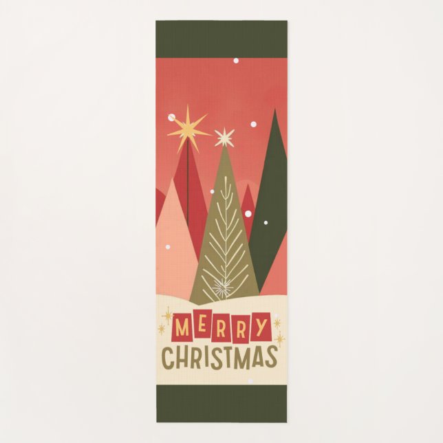 Retro/Vintage Merry Christmas tree Yoga Mat (Front)