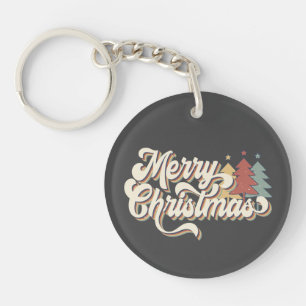 Retro Vintage Merry Christmas Typography Keychain