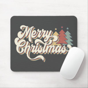Retro Vintage Merry Christmas Typography Mouse Pad