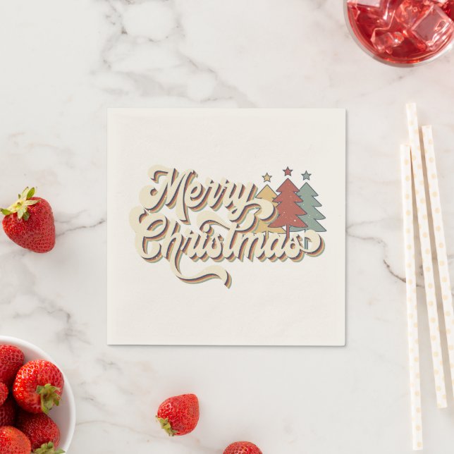 Retro Vintage Merry Christmas Typography Napkin (Insitu)