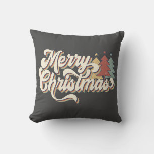 Retro Vintage Merry Christmas Typography Throw Pillow