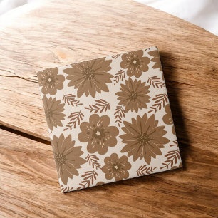 Retro Vintage Mid Century Brown Flower Pattern Tile