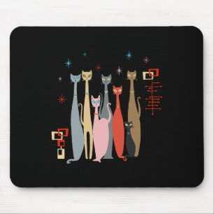 Retro Vintage Mid-century Cats Modern Look 50s 60s Mouse Pad