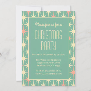 Retro Vintage Mid Century Modern Stars Teal & Pink Invitation