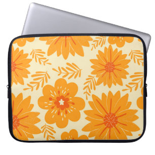 Retro Vintage Mid Century Orange Flower Pattern Laptop Sleeve