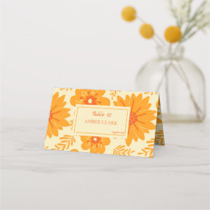 Retro Vintage Mid Century Orange Flower Pattern Place Card