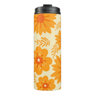 Retro Vintage Mid Century Orange Flower Pattern Thermal Tumbler