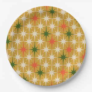 Retro Vintage Mid-Century Star Patterns Ochre  Paper Plate