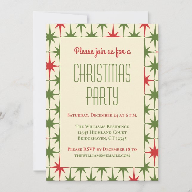 Retro Vintage Midcentury Modern Christmas Stars Invitation (Front)