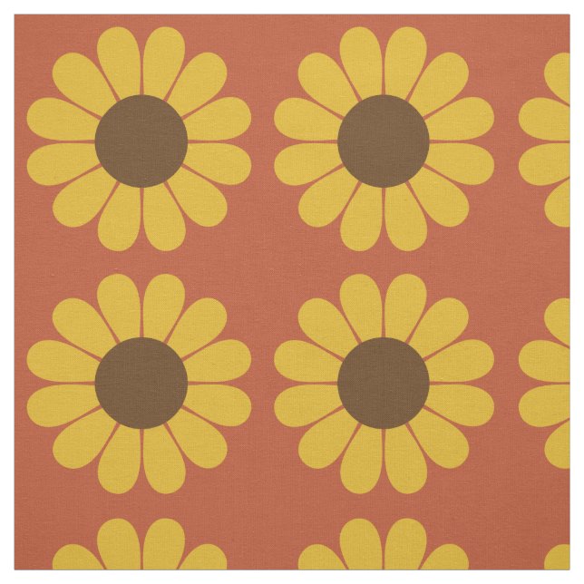 Retro Vintage Mod Sunflower Pattern Fabric (Swatch)