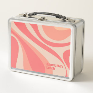 Retro Vintage Mod Swirl Pastel Pink Abstract  Metal Lunch Box