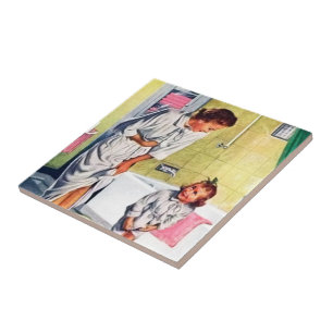 retro vintage Mom Daughter Bathroom Tile