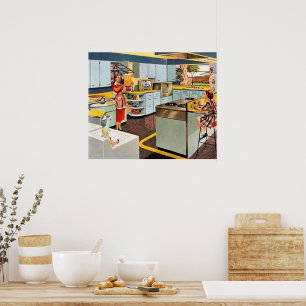 retro vintage Mom Daughter kitchen Poster