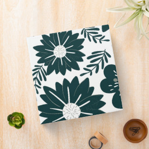 Retro Vintage Mono Black and White Flower Pattern Binder