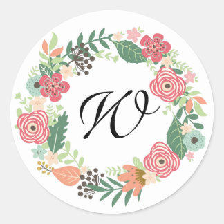 Retro vintage monogram Floral wreath stickers