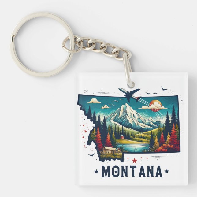 Retro Vintage Montana State Map Keychain (Front)